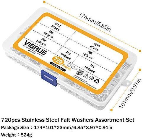 VIGRUE Black Zinc Plated Alloy Steel Flat Washers Set - 684 Pieces (9 Sizes)