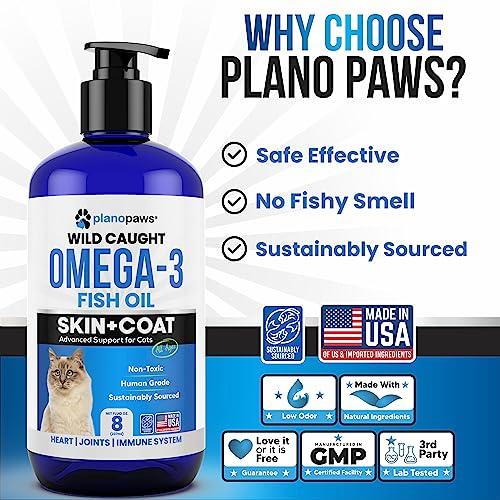 Omega 3 Fish Oil for Cats - Pure Wild Caught Liquid Supplement for Skin, Coat, and Joint Health