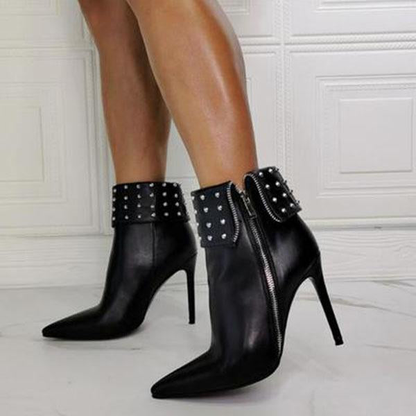 Corashoes Black Rivet Women's Stiletto Heel Short Boots
