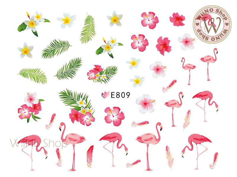 E809 Flamingo Summer Flower Adhesive Nail Art Sticker - 1 pc