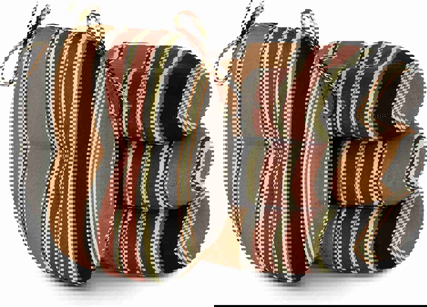Brick Stripe Outdoor 15-inch Bistro Chair Cushion (Set of 4) - Brown Grey Striped, Fade Resistant & Water Resistant