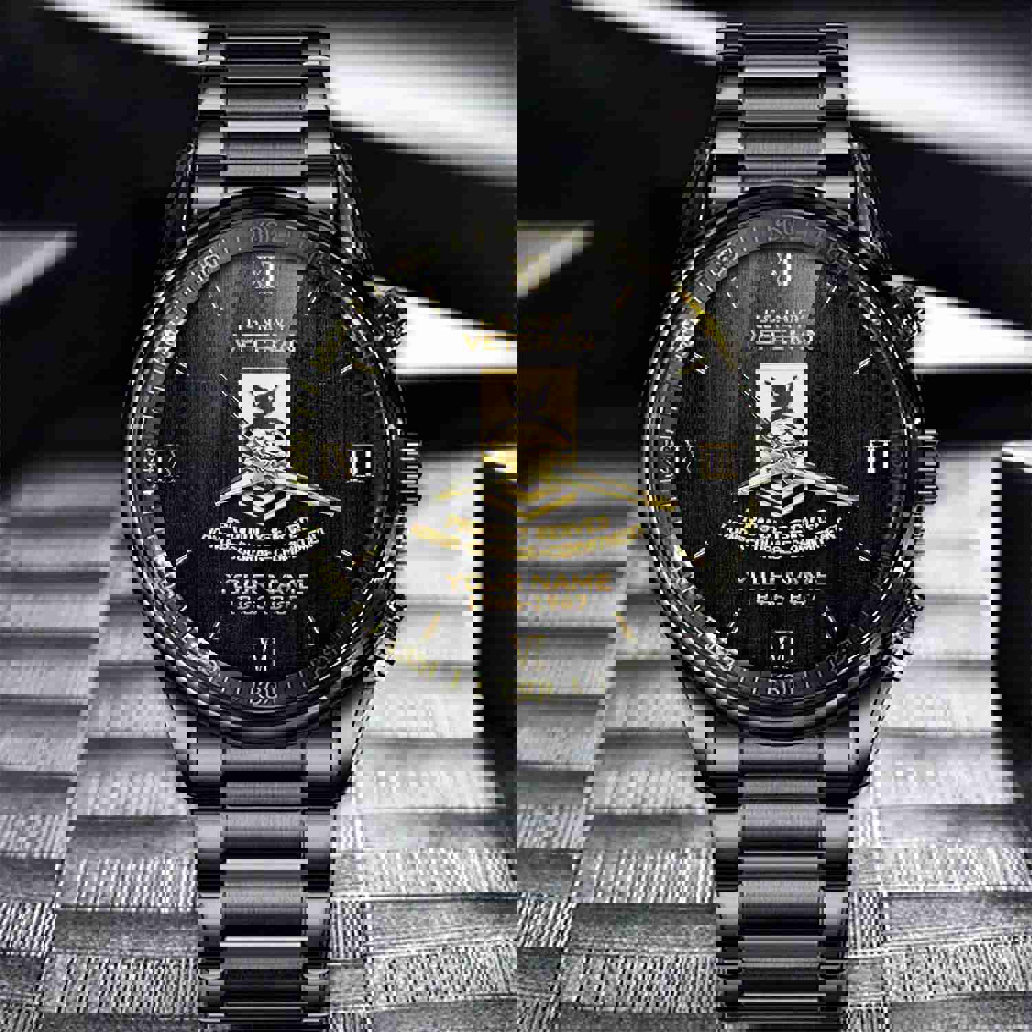US Navy Veteran Black Watch - Custom Name, Rank, and Year Gift