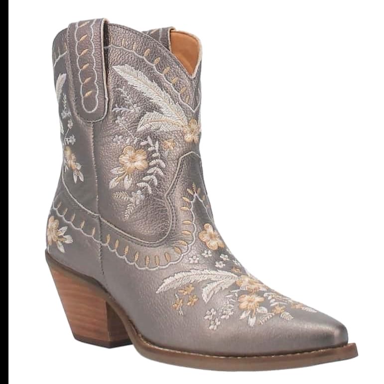 Dingo Ladies Primrose Floral Embroidery Pewter Boots DI748-GY14