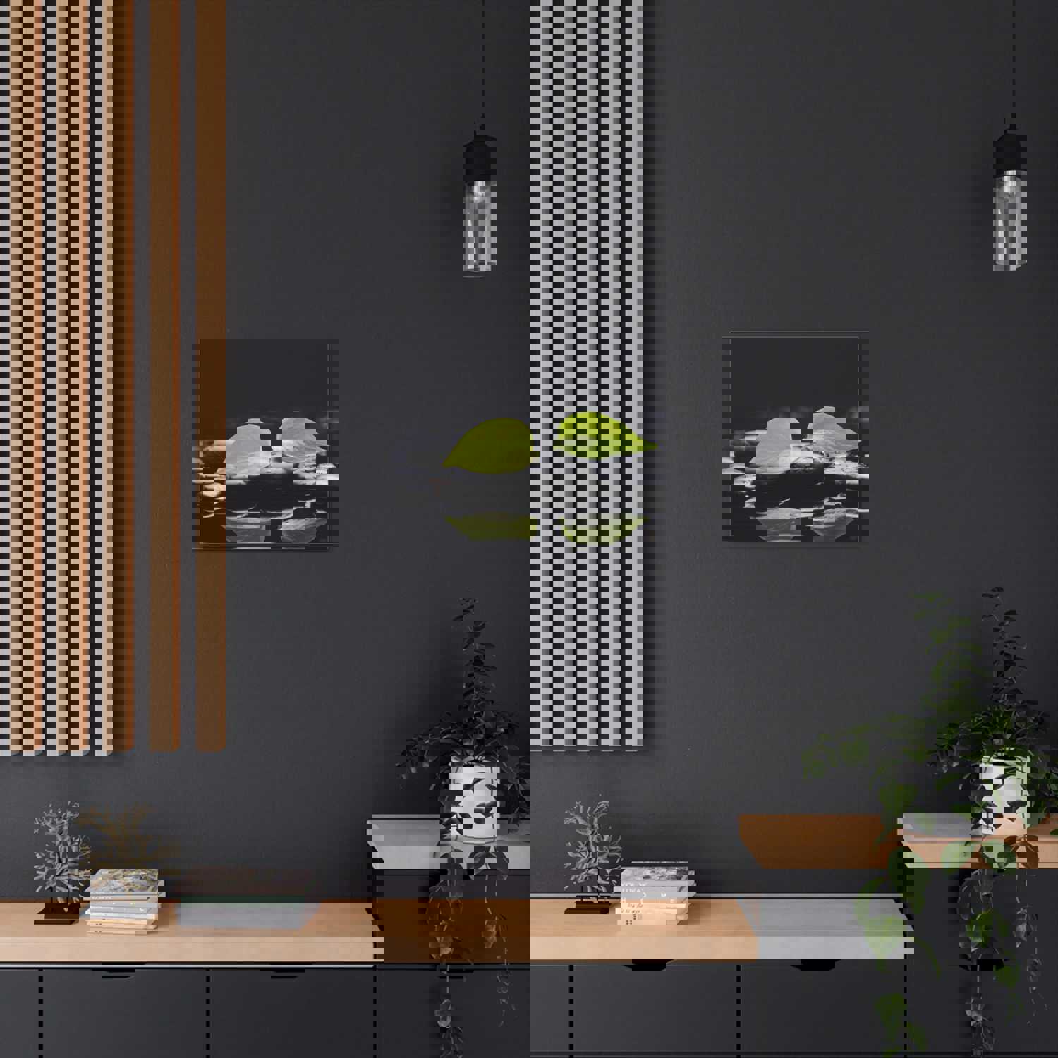 Green Leaf with Stones Forest Floral Nature Photography Canvas Wall Art for Home Decor