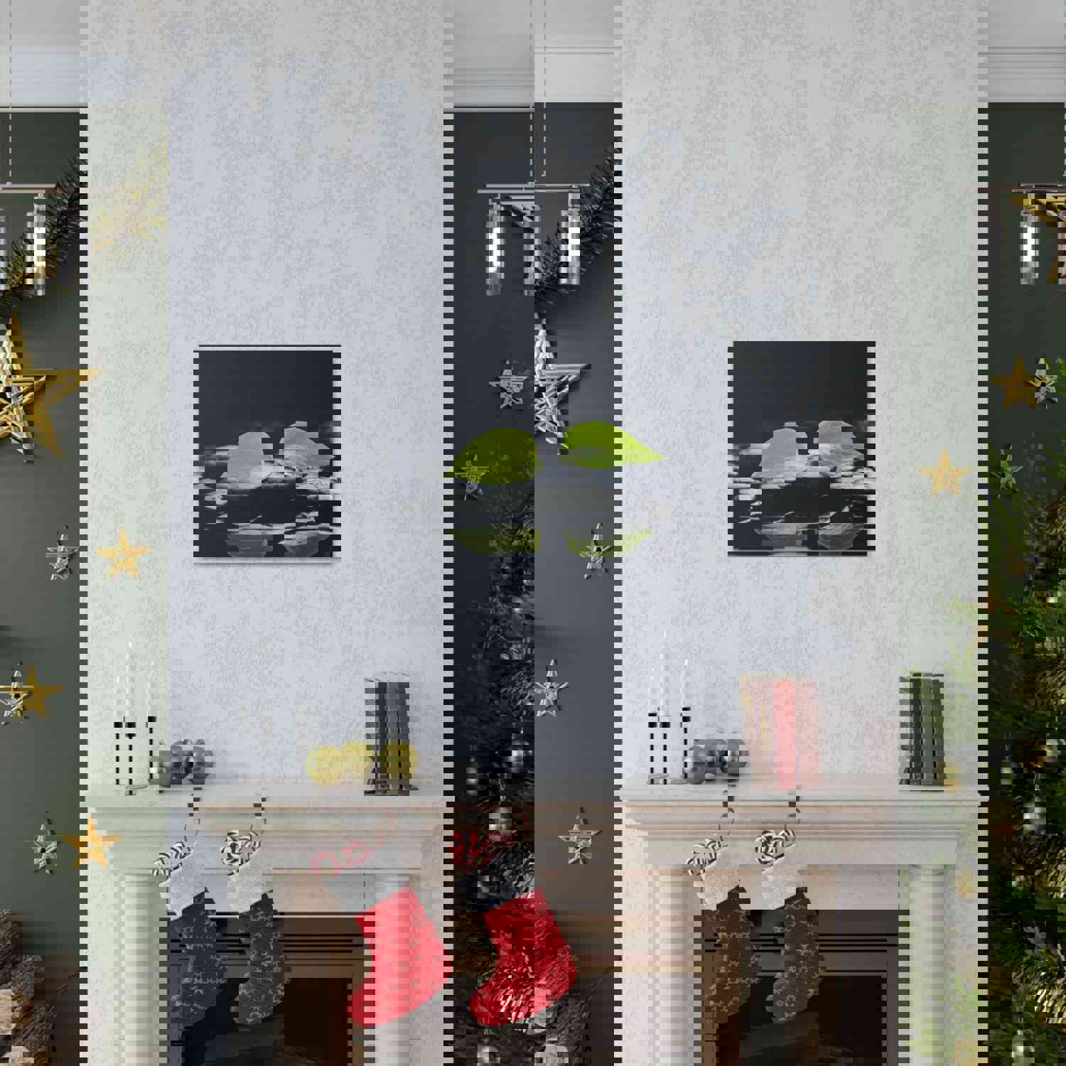 Green Leaf with Stones Forest Floral Nature Photography Canvas Wall Art for Home Decor