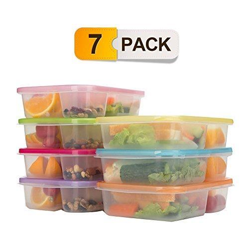 Bento Lunch Boxes, 3-Compartment Meal Prep Containers with Lids, 7 Pack BPA Free, LeakProof, Reusable