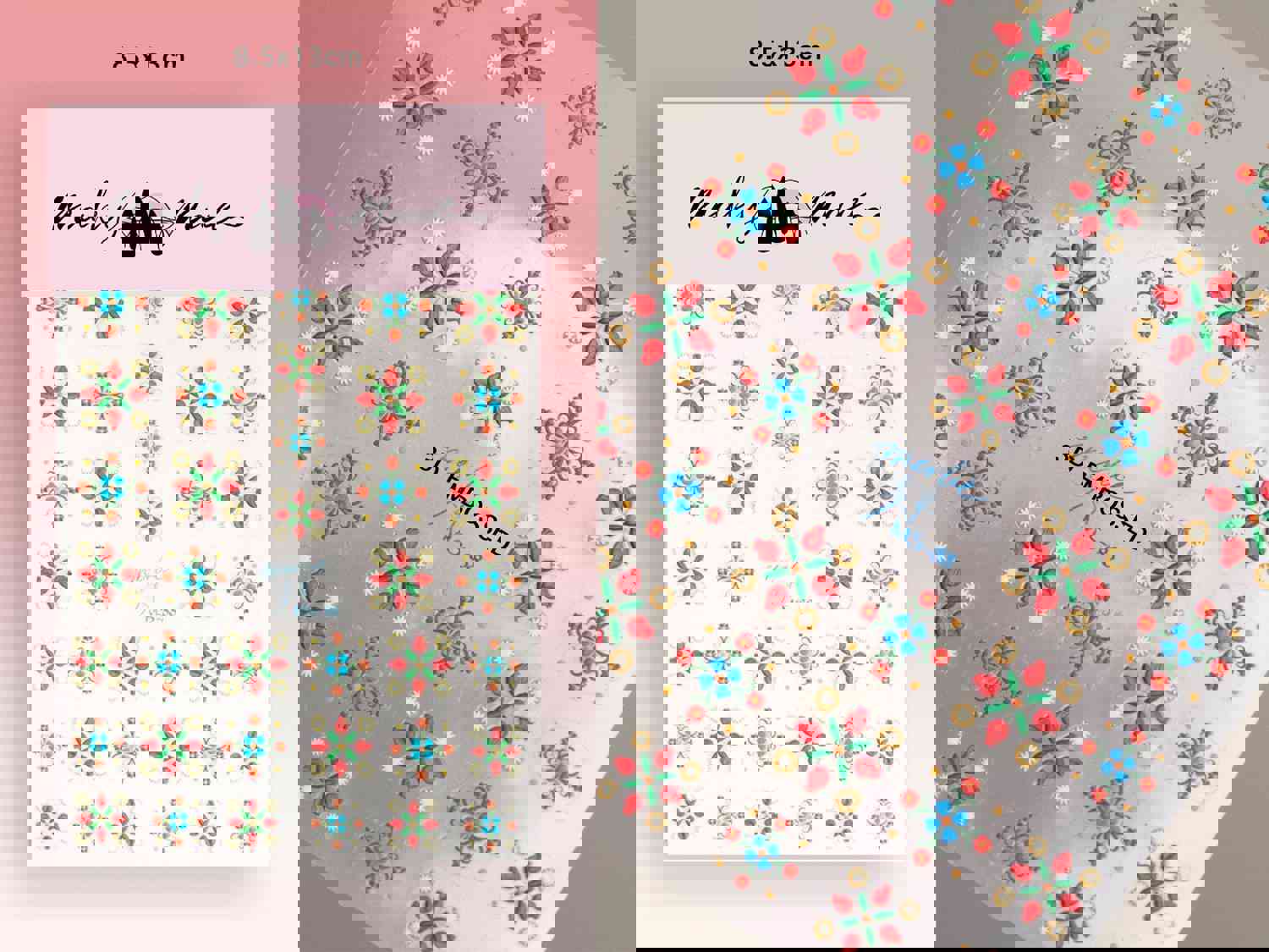 Pottery Floral Ceramics Print 3D Nail Art Stickers - Vintage Tile Pattern Self-Adhesive Decals