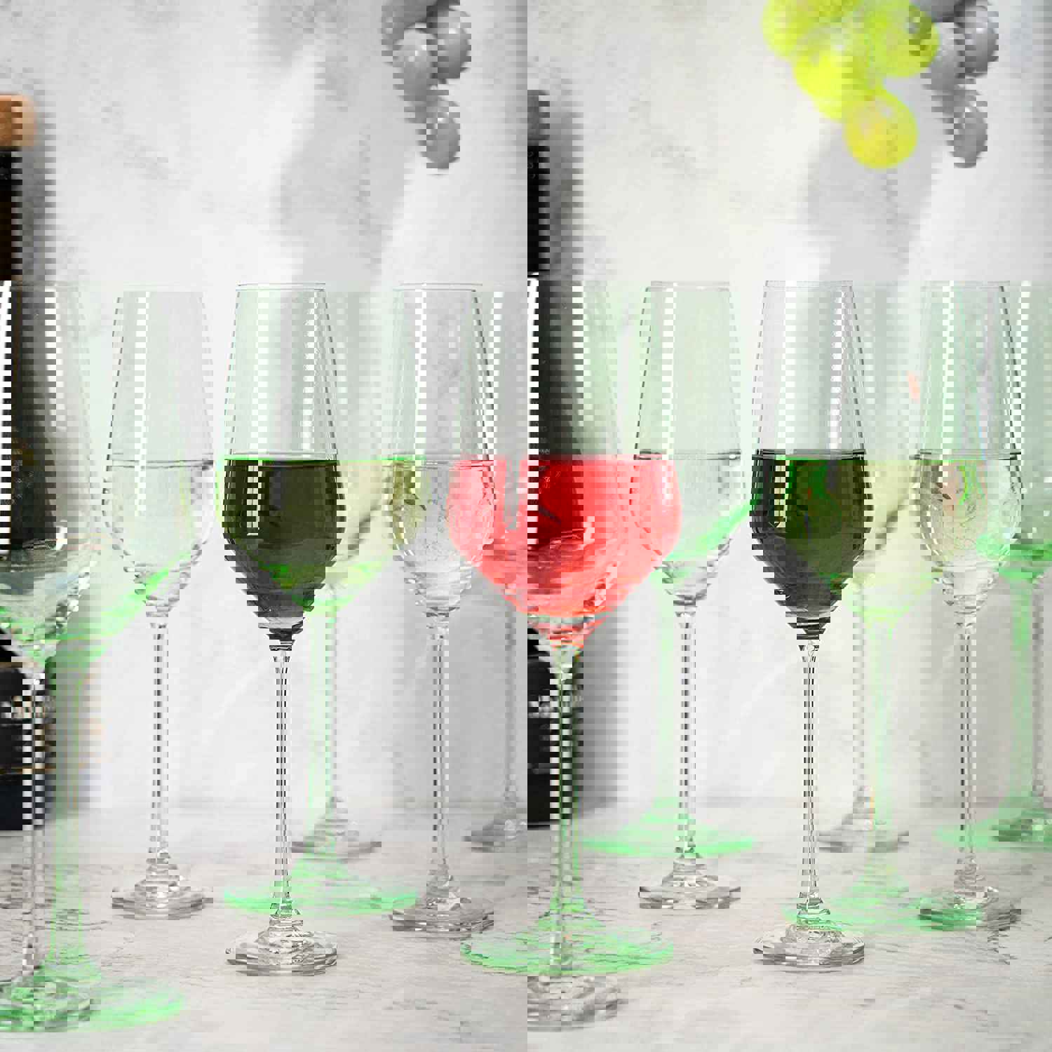 Elegant Green Colored Wine Glass Set - 6 Italian Style Tall Stemmed Glasses for Parties