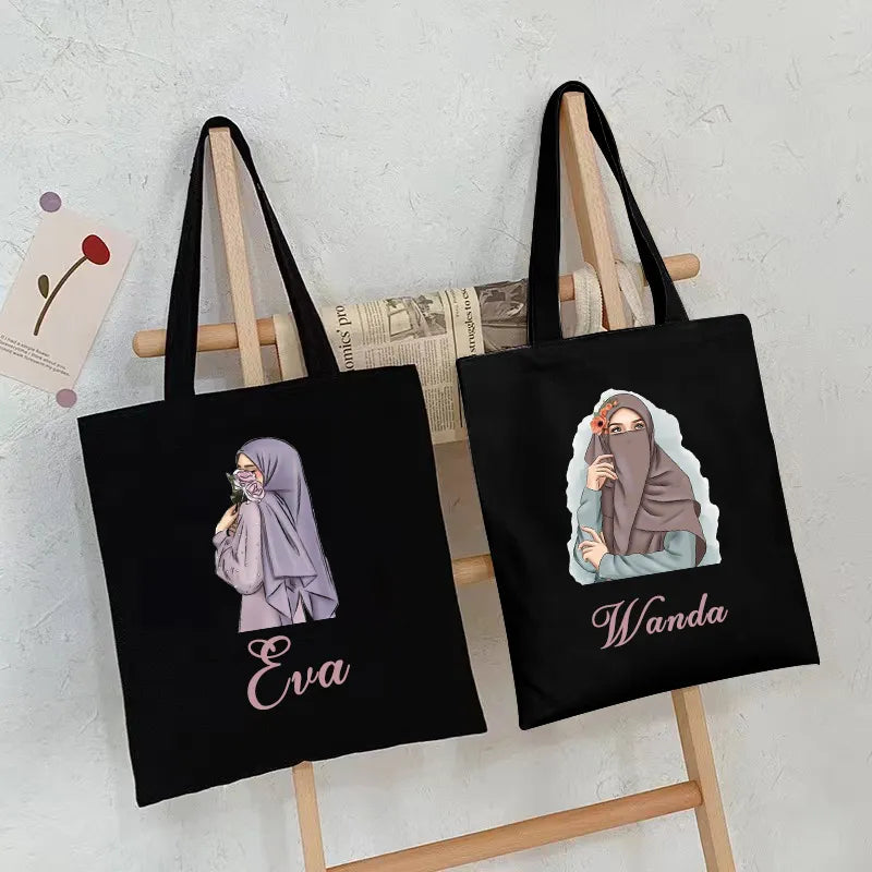 Personalized Custom Name Shoulder Bag - Reusable Canvas Tote Bag for Women