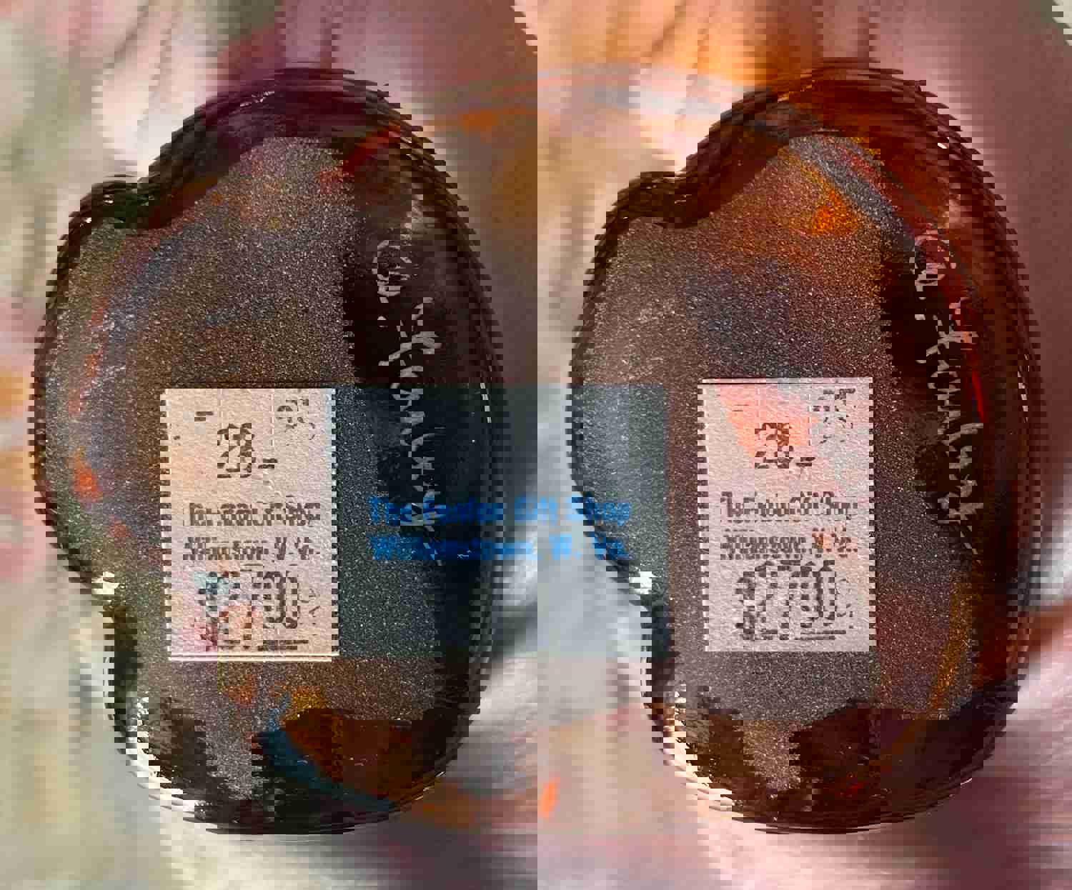 Fenton Art Glass Stylized Sitting Cat Autumn Gold with Hand-Painted Flowers by A. Farley