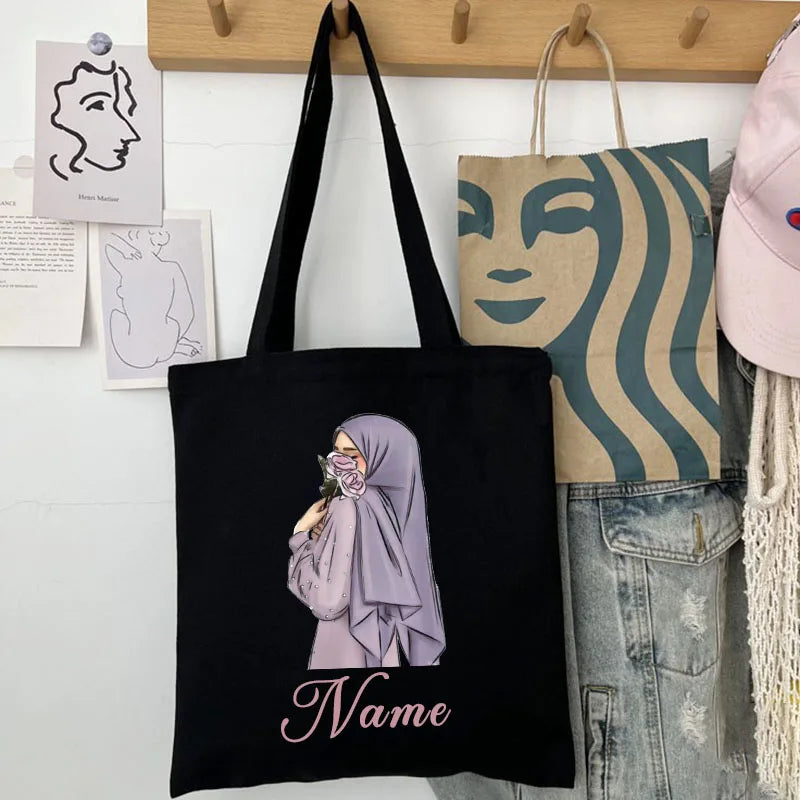 Personalized Custom Name Shoulder Bag - Reusable Canvas Tote Bag for Women