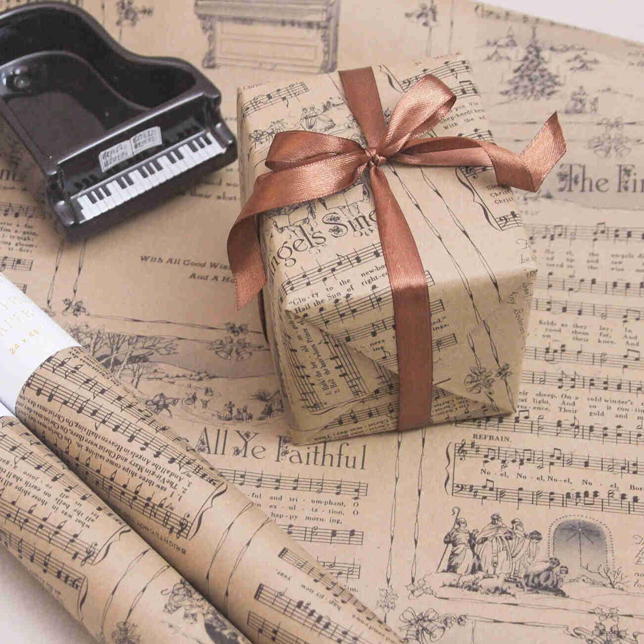 Christmas Carol Vintage Wrapping Paper Rolls | Eco-Friendly Music Sheet Gift Wraps