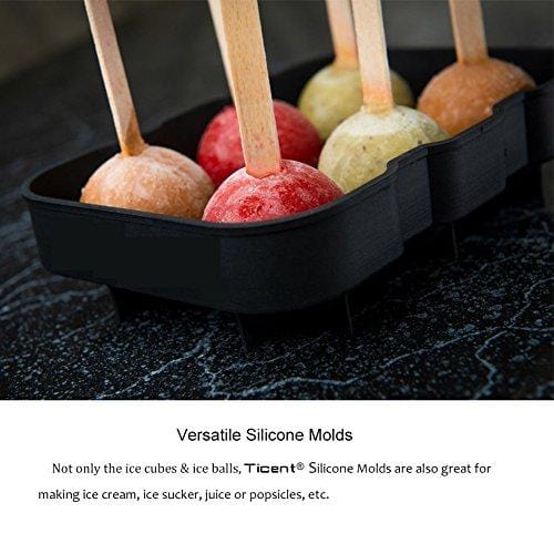 Ticent Silicone Ice Cube Trays Set - Sphere & Square Molds for Whiskey & Cocktails (BPA Free, 2-Pack)