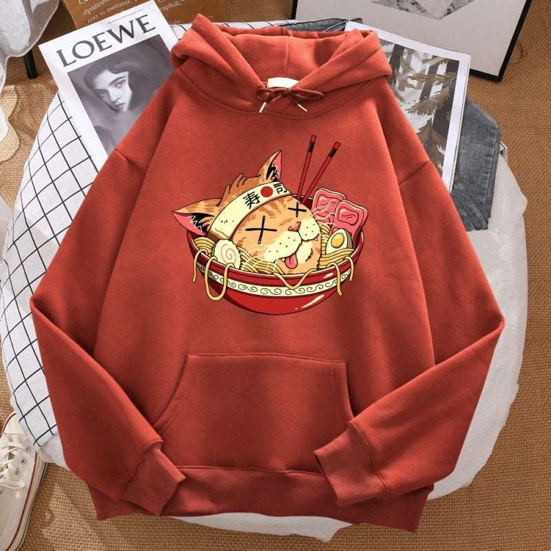 Cat Ramen Long Sleeved Hoodie