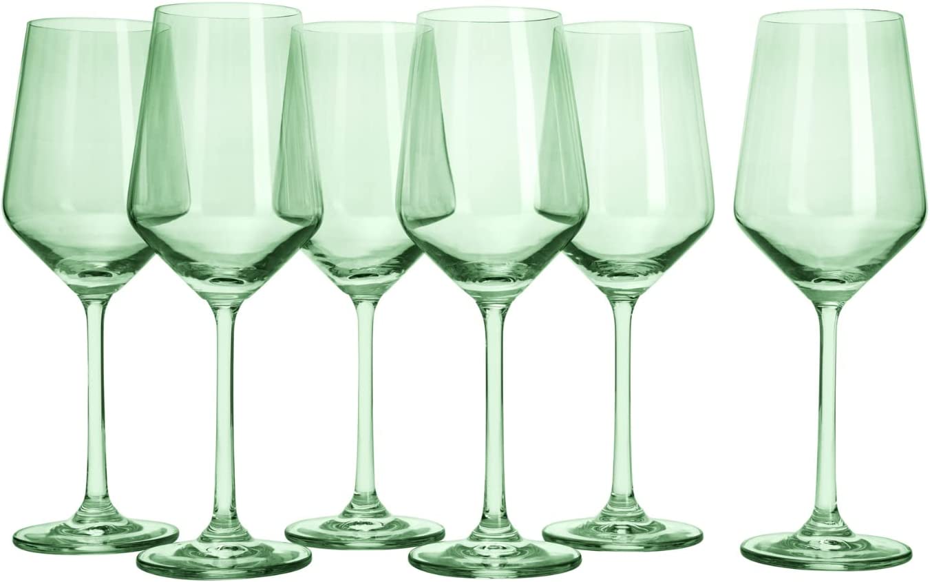 Elegant Green Colored Wine Glass Set - 6 Italian Style Tall Stemmed Glasses for Parties