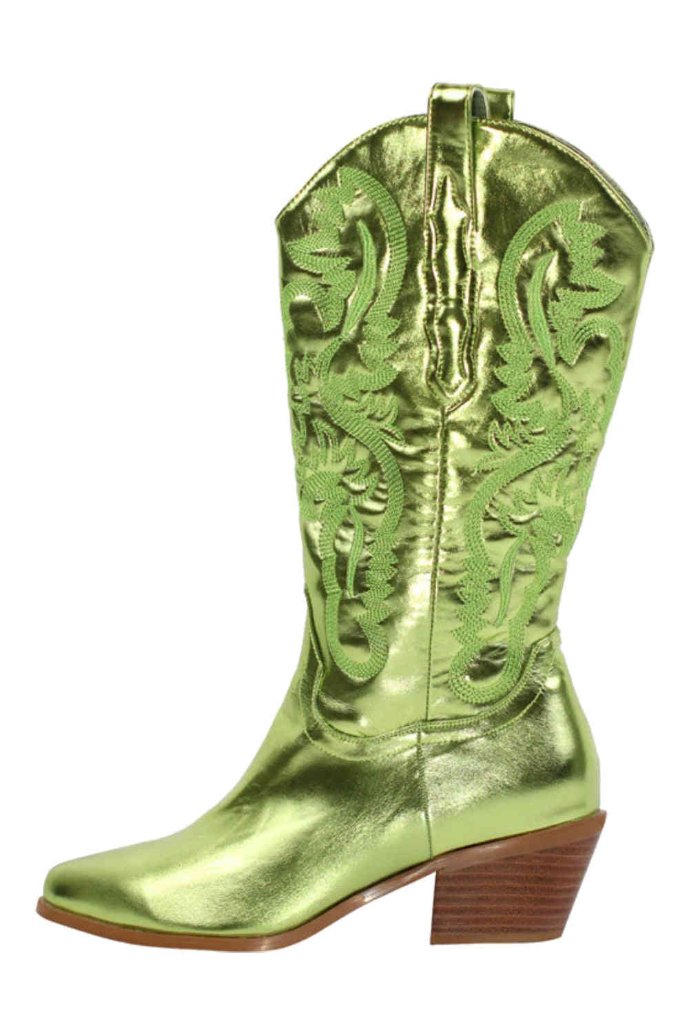 Only Maker Green Embroidered Mid-Calf Western Boots