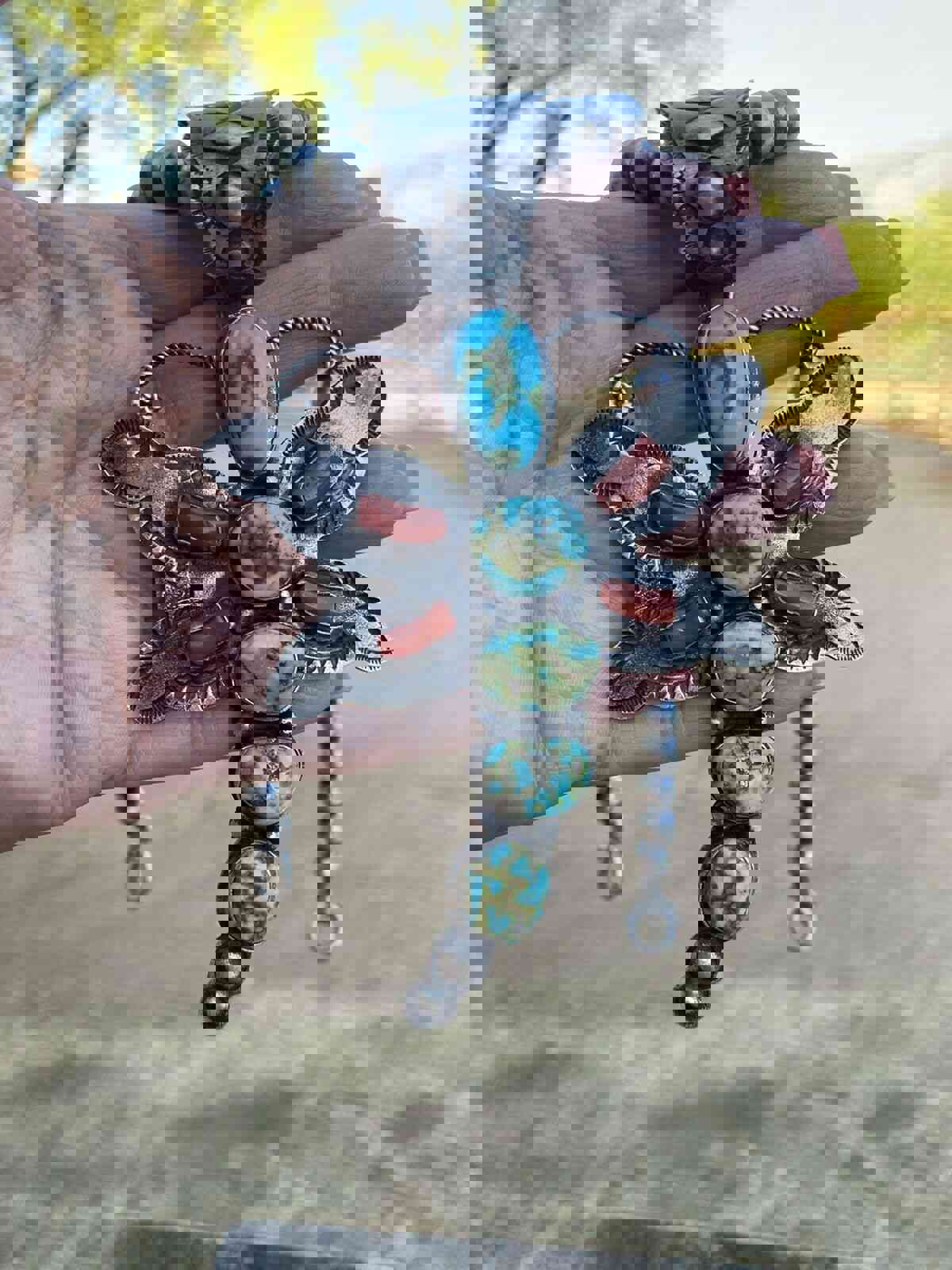 Shawn Cayatenito Sterling Silver Kingman Turquoise & Coral Dragonfly Pendant