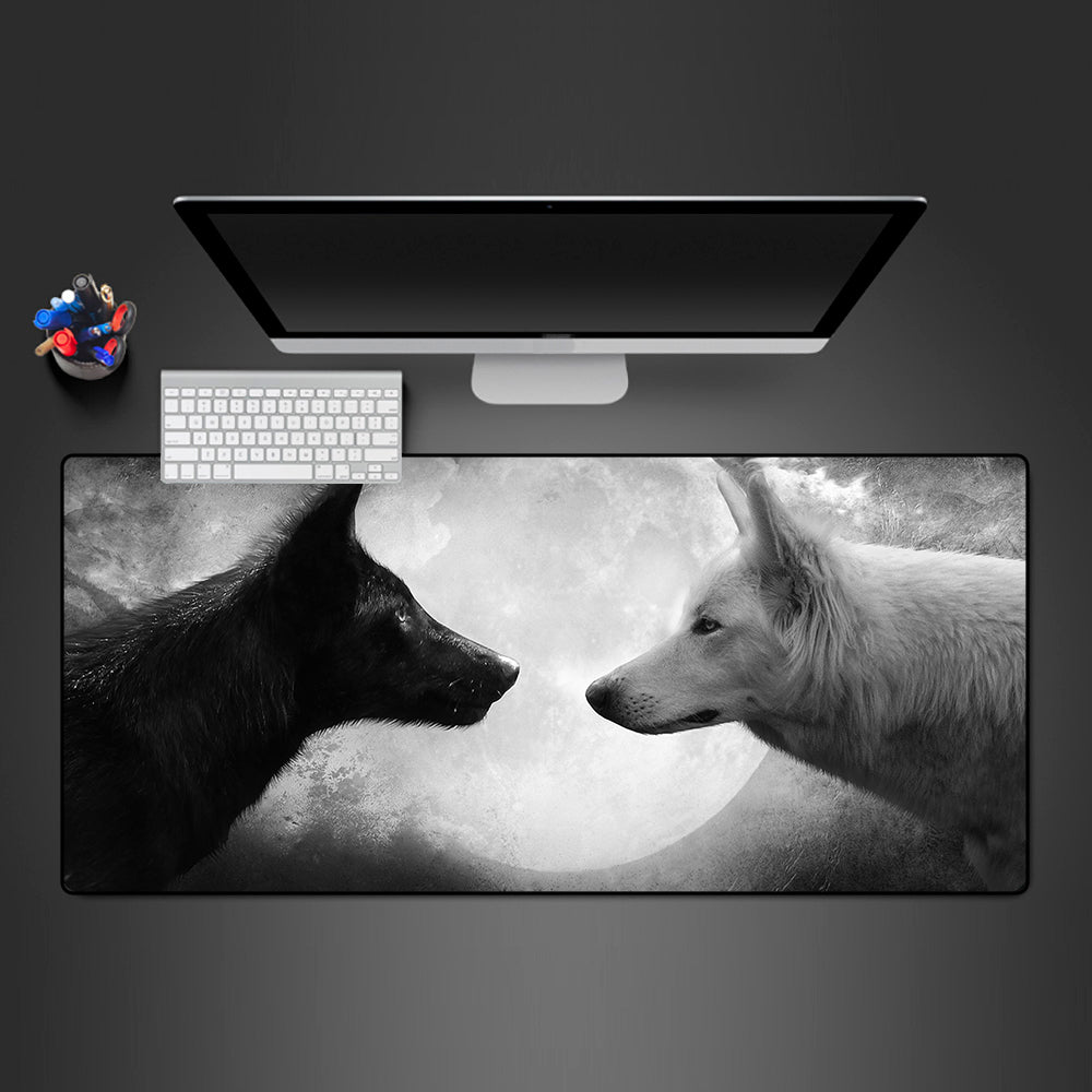 Yin-Yang Wolves Design Gaming Mouse Pad - M-XXL Size for Computer Desk