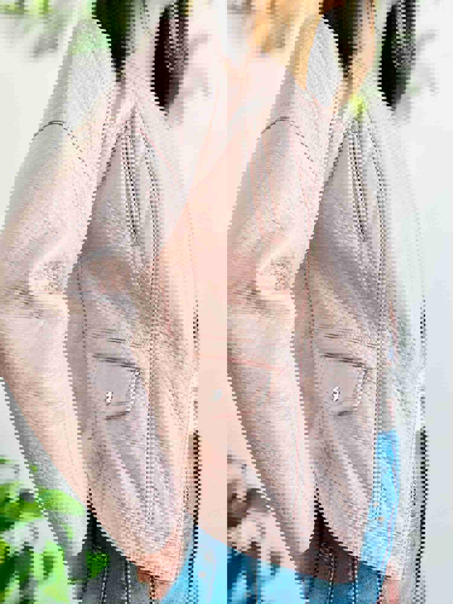 Pastel Pink Faux Leather Motorcycle Jacket