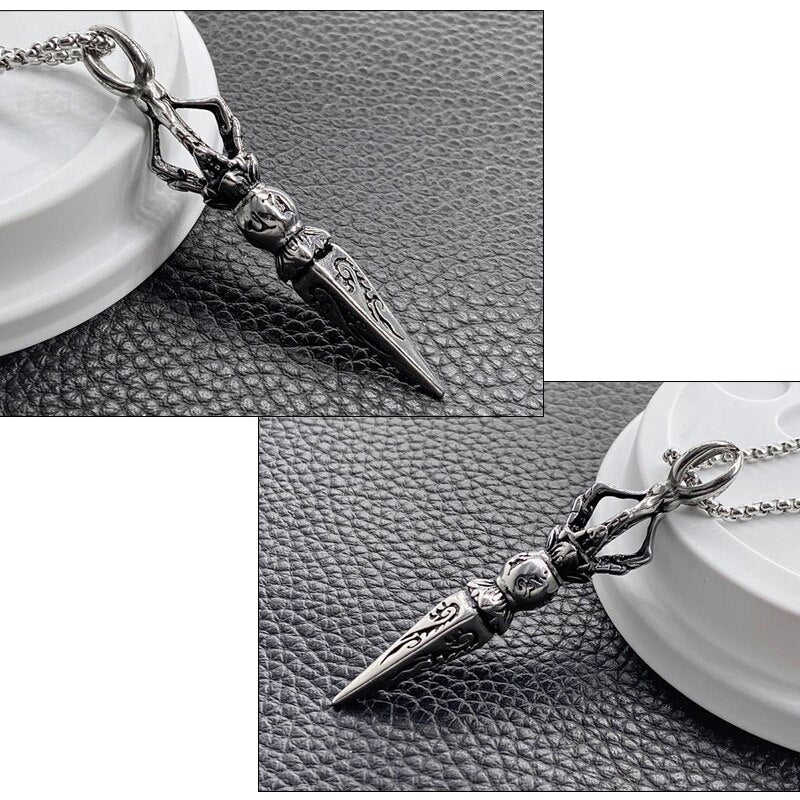 Skeleton Beads Necklace with Knife Pendant - Stainless Steel Paracord Necklace for Outdoor & Self Defense