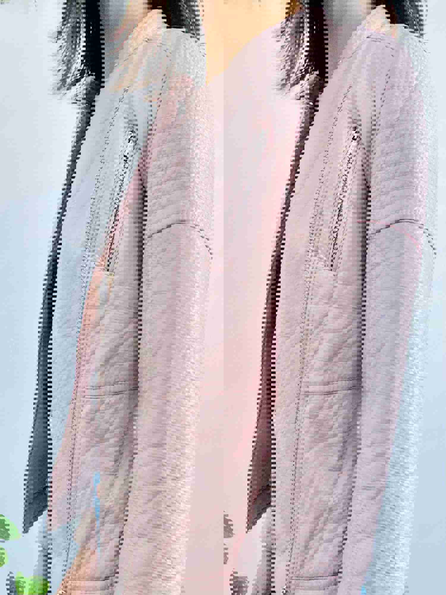 Pastel Pink Faux Leather Motorcycle Jacket