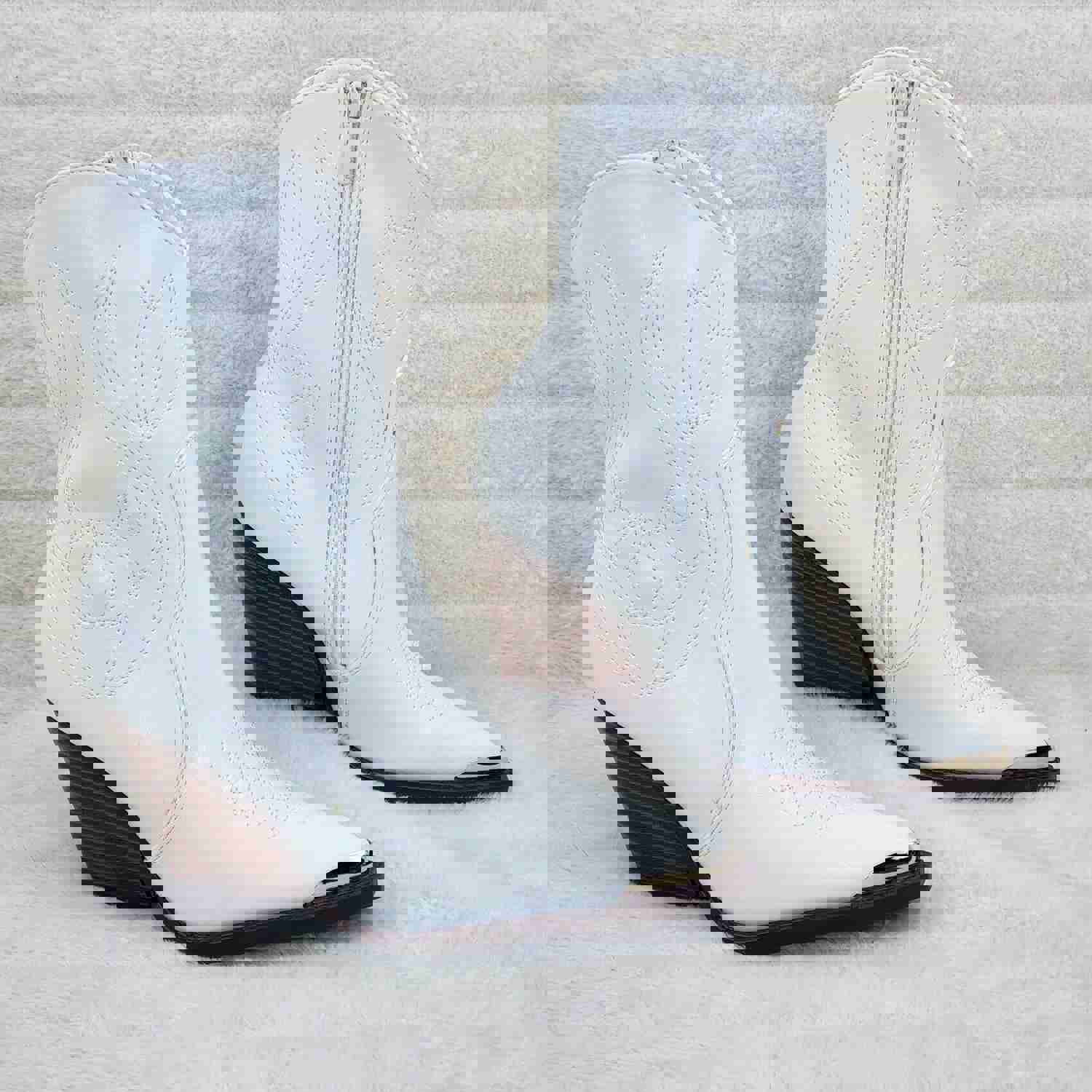 Tallas White Cowgirl Cowboy Ankle Boots Western Block Heels US Sizes 7-11