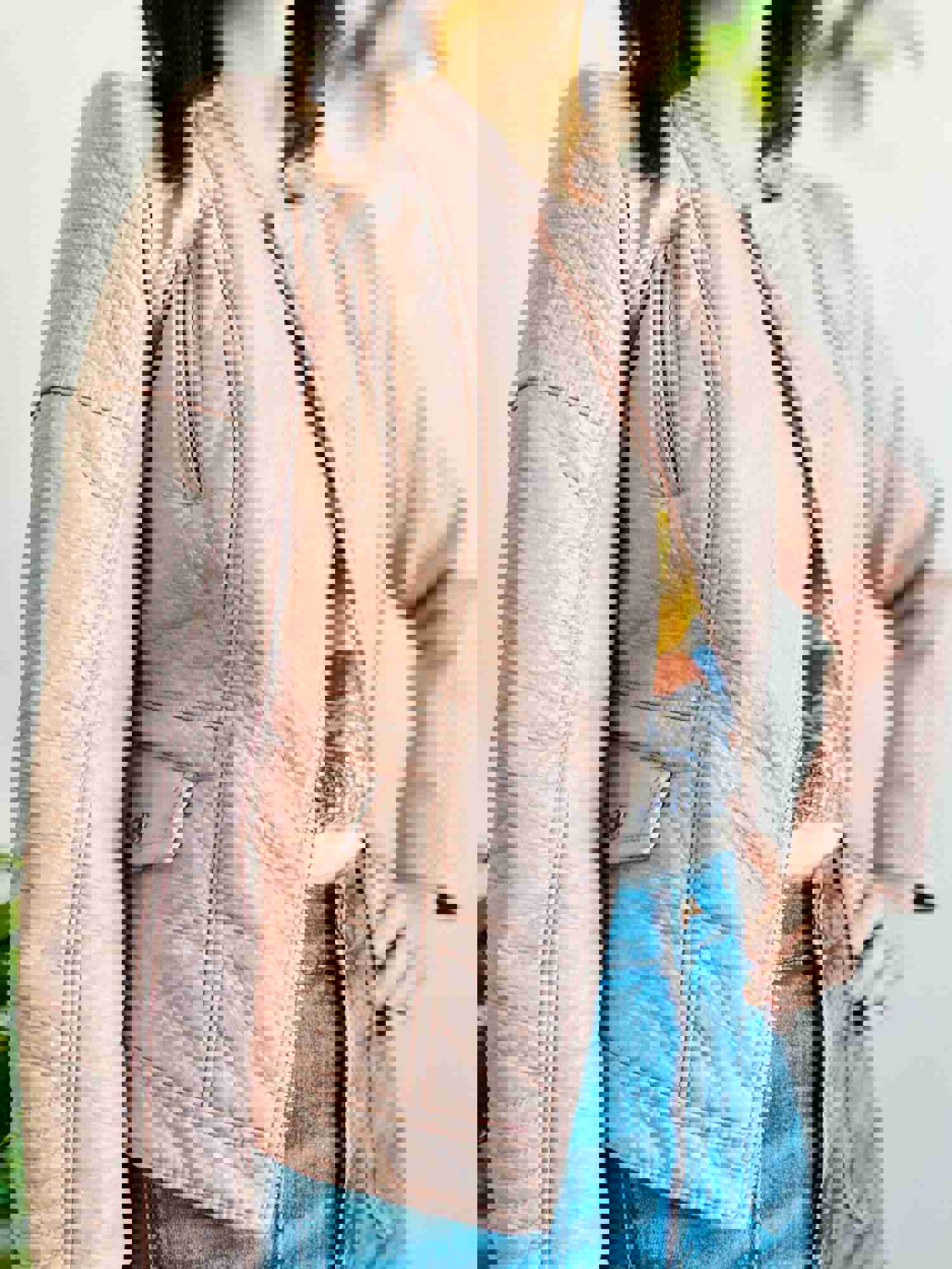 Pastel Pink Faux Leather Motorcycle Jacket