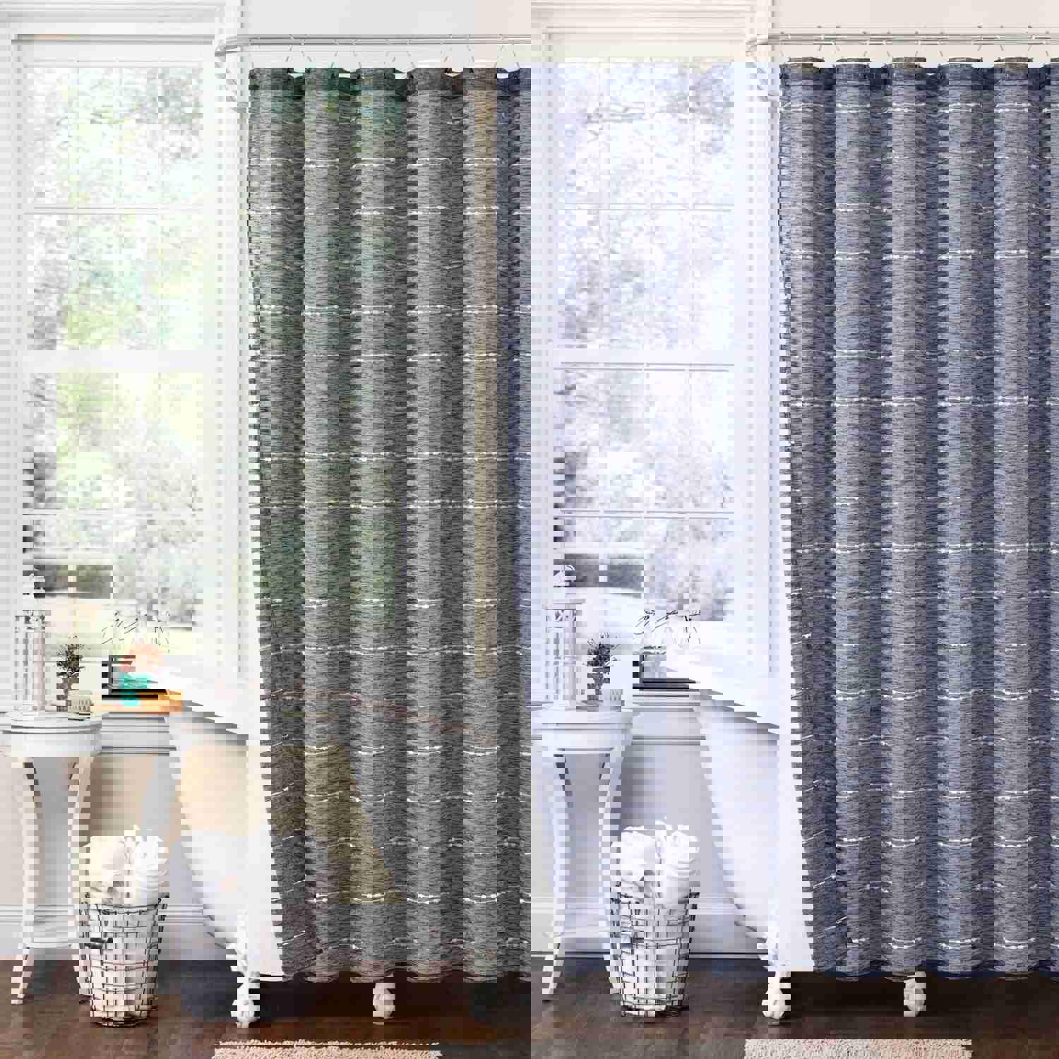 Farmhouse Textured Sheer With Peva Lining Shower Curtain Set