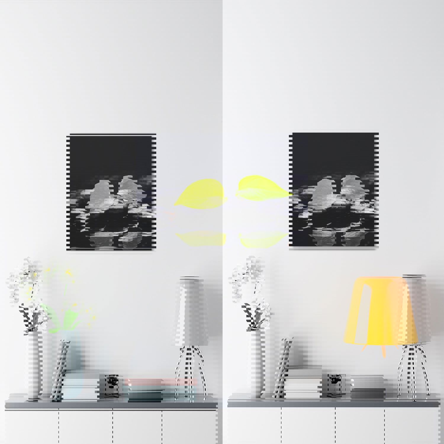 Green Leaf with Stones Forest Floral Nature Photography Canvas Wall Art for Home Decor