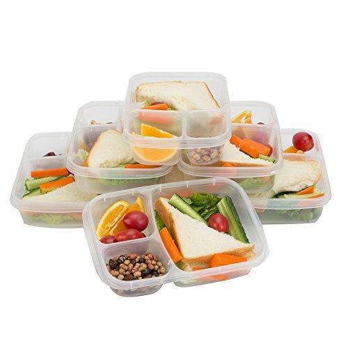 Bento Lunch Boxes, 3-Compartment Meal Prep Containers with Lids, 7 Pack BPA Free, LeakProof, Reusable