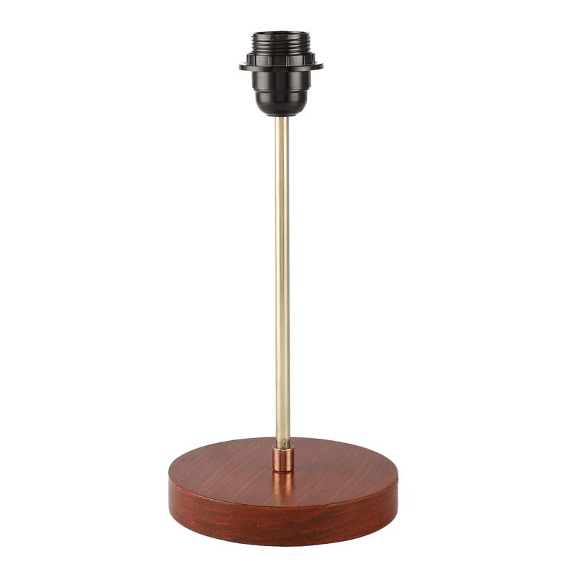 BTR CRAFTS Light Gold Rod & Brown Wooden Base Table Lamp (Cylinder Lampshade)