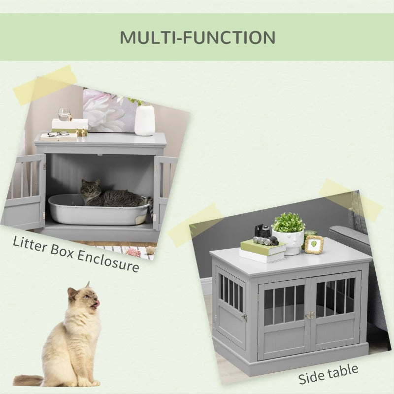 PawHut Cat Litter Box Enclosure with Magnetic Doors, Multi-Functional Side Table for Indoor Use