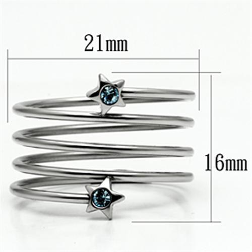 High Polished Stainless Steel Ring with Top Grade Sea Blue Crystal for Women - Style TK621