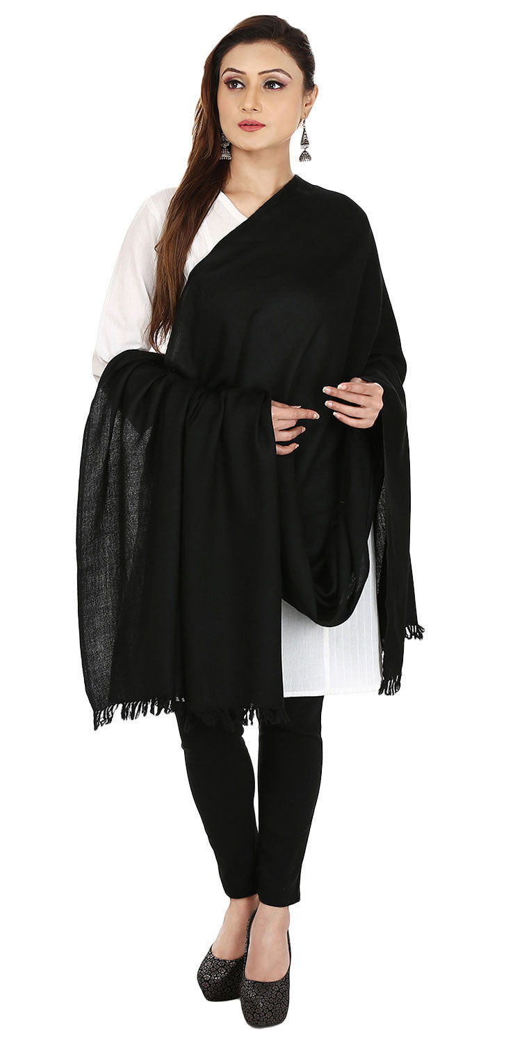 Solid Color Pure Wool Shawl Scarves for Women - Handmade in Kashmir (Black, 80 x 40 inches)