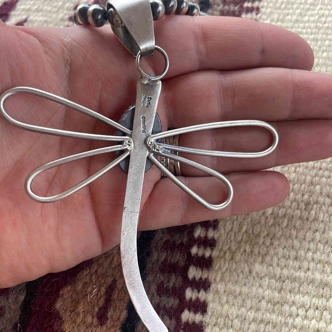 Navajo Pink Conch & Sterling Silver Dragonfly Pendant