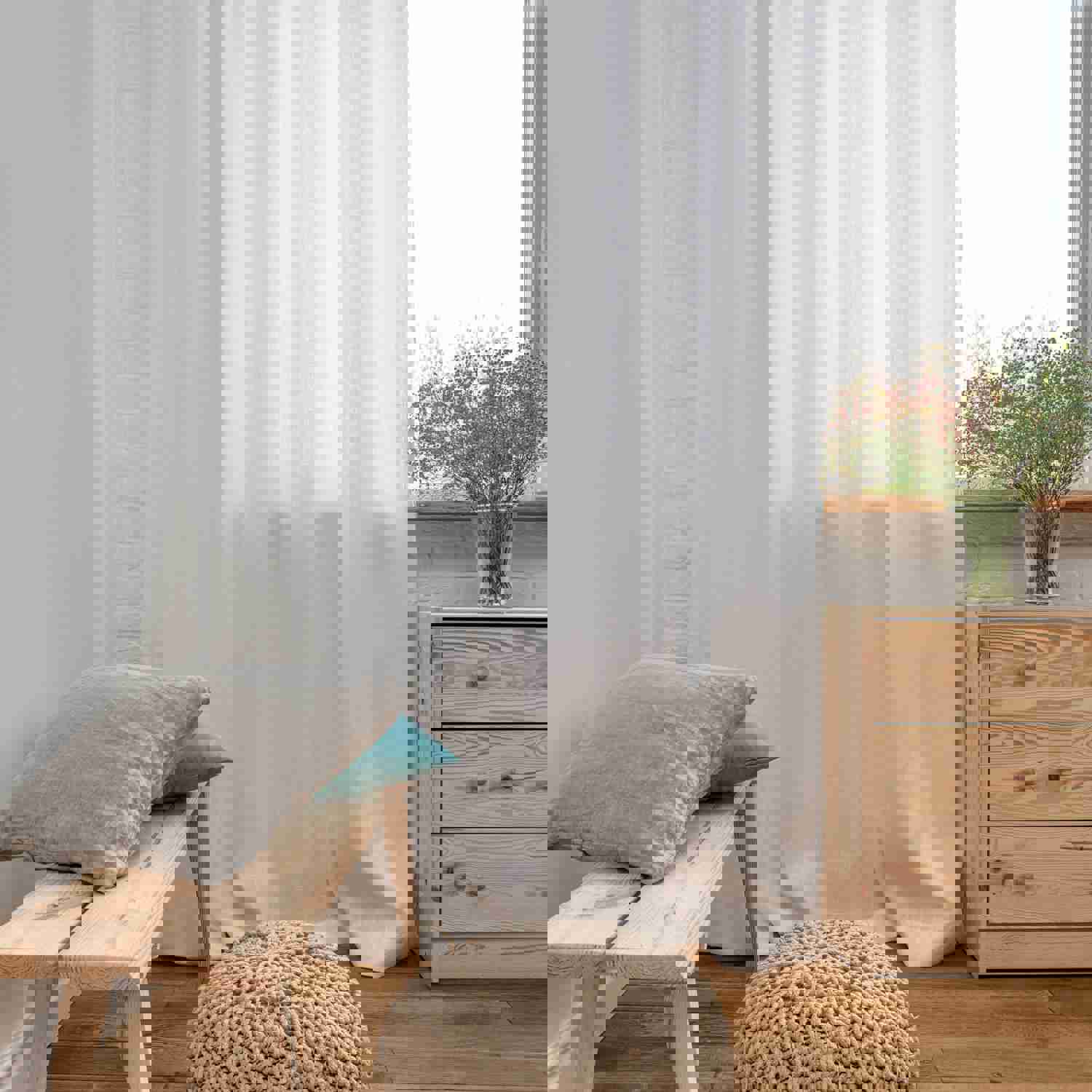 Pencil Pleat Linen Curtain Panel - Unlined Privacy Curtain for Rings and Hooks