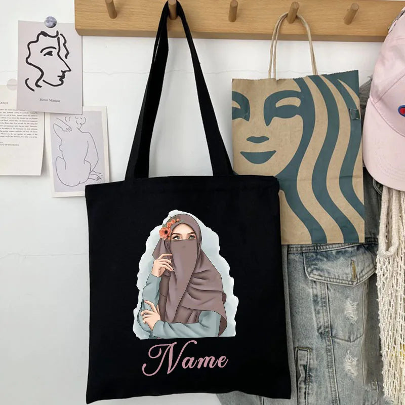 Personalized Custom Name Shoulder Bag - Reusable Canvas Tote Bag for Women