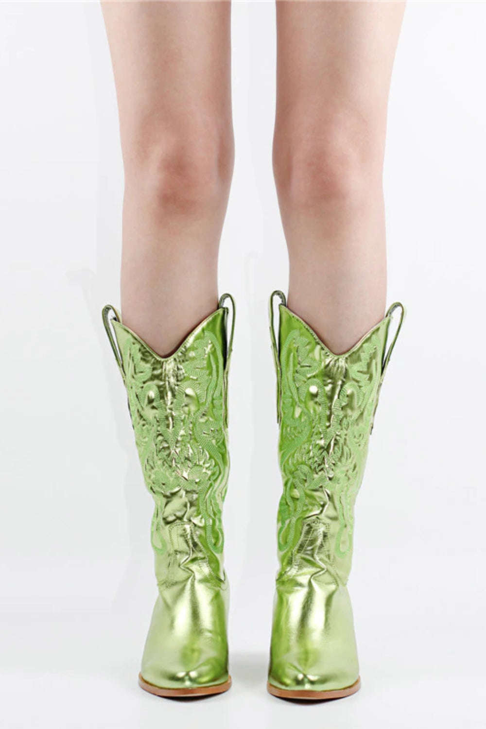 Only Maker Green Embroidered Mid-Calf Western Boots