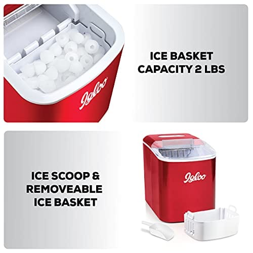 Igloo ICEB26RR Automatic Portable Electric Countertop Ice Maker Machine, 26 Pounds in 24 Hours, 9 Ice Cubes in 7 Minutes