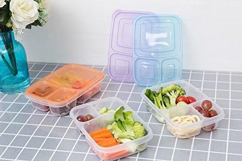 Bento Lunch Boxes, 3-Compartment Meal Prep Containers with Lids, 7 Pack BPA Free, LeakProof, Reusable