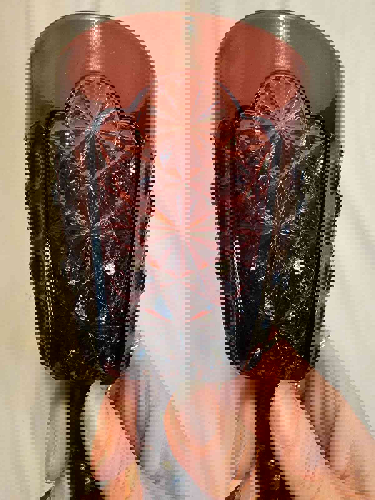 Vintage LG Wright Amethyst Pressed Glass Daisy & Button Straight Band Wine Glass