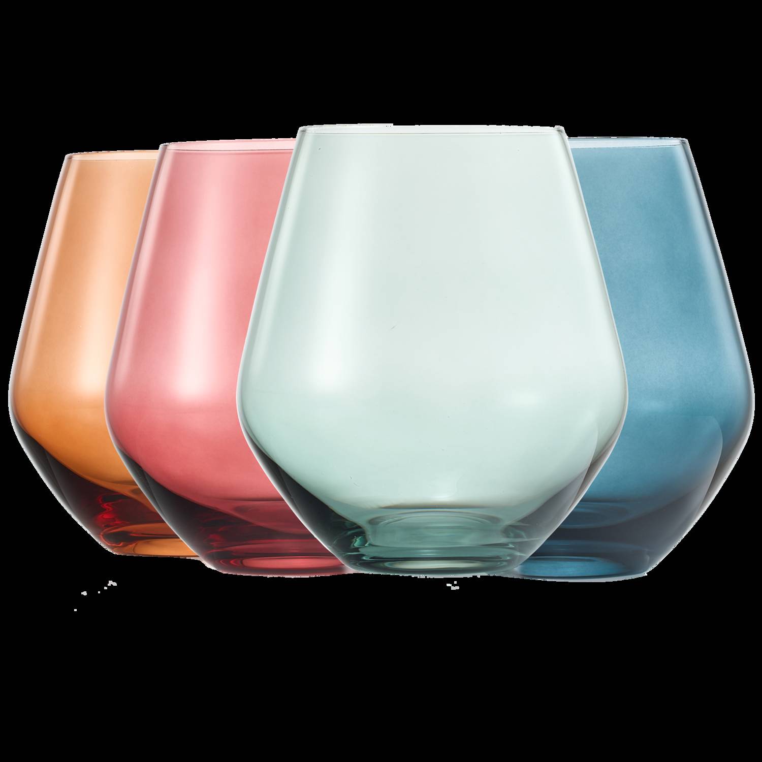 Colored Stemless Crystal Wine Glass Set of 4 - Italian Style, 16 oz, Pastel