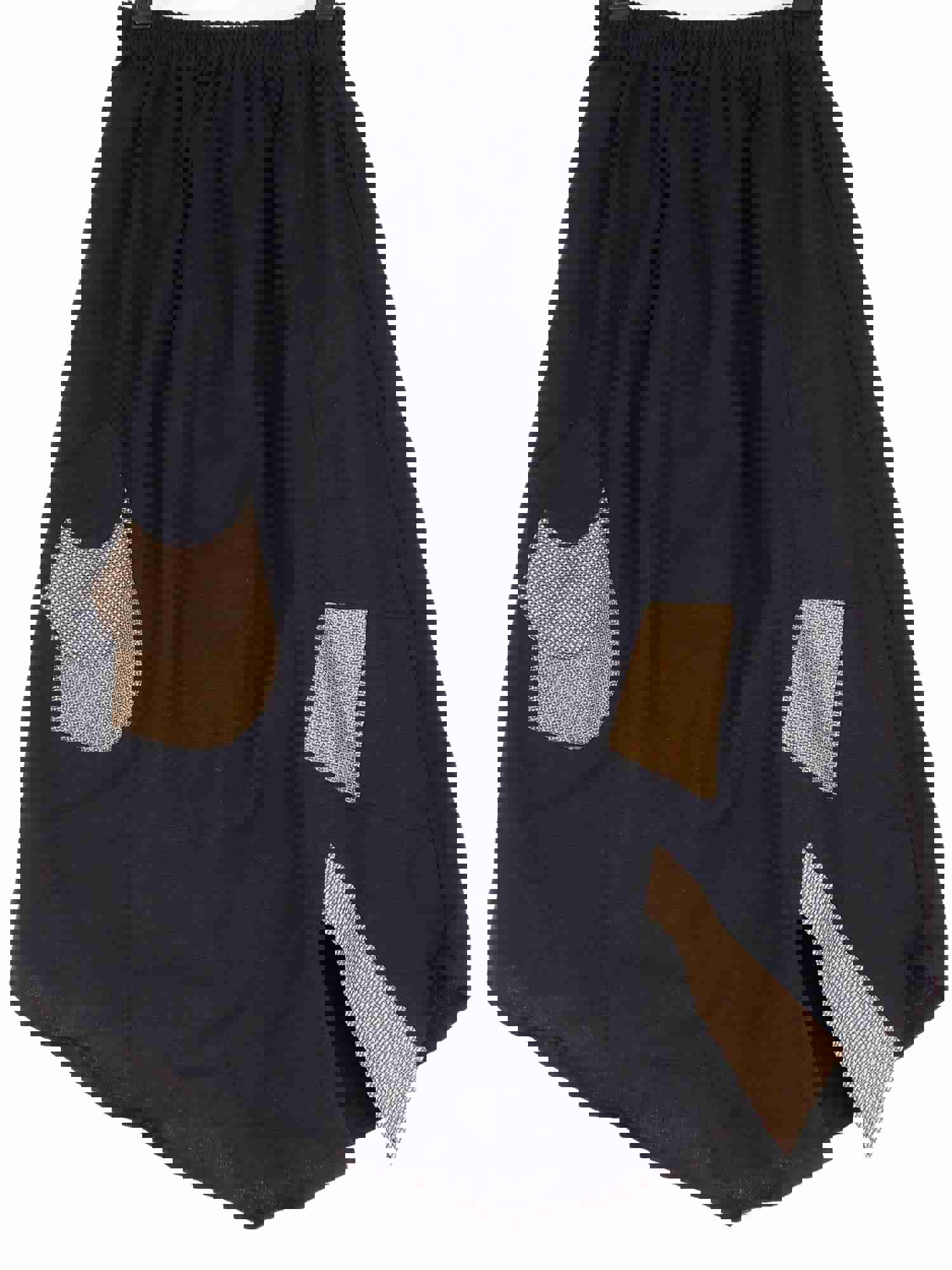 Asymmetrical Vintage Patchwork Skirt - Black