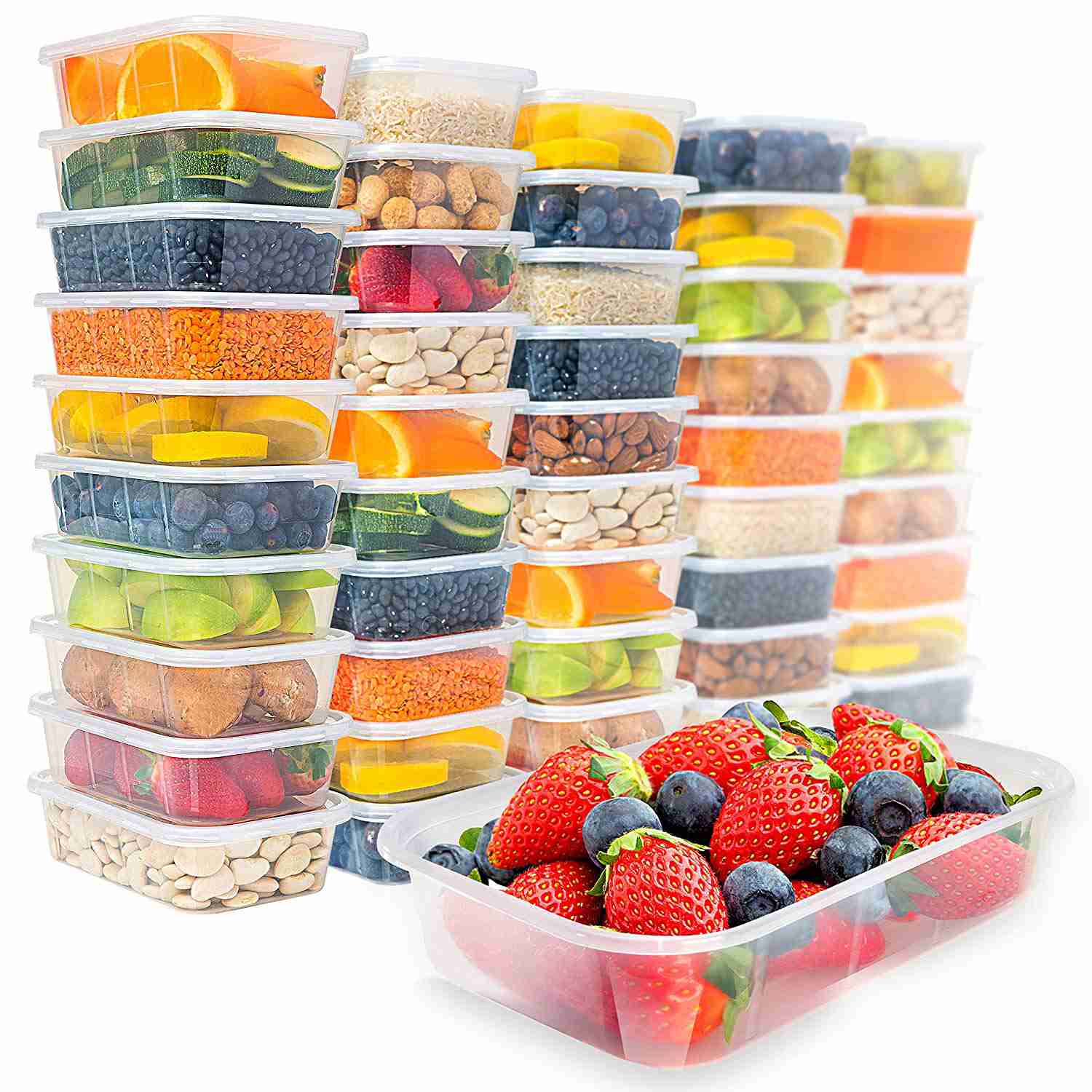 50 Pack 17oz BPA-Free Plastic Food Storage Containers with Lids - Freezer & Microwave Safe