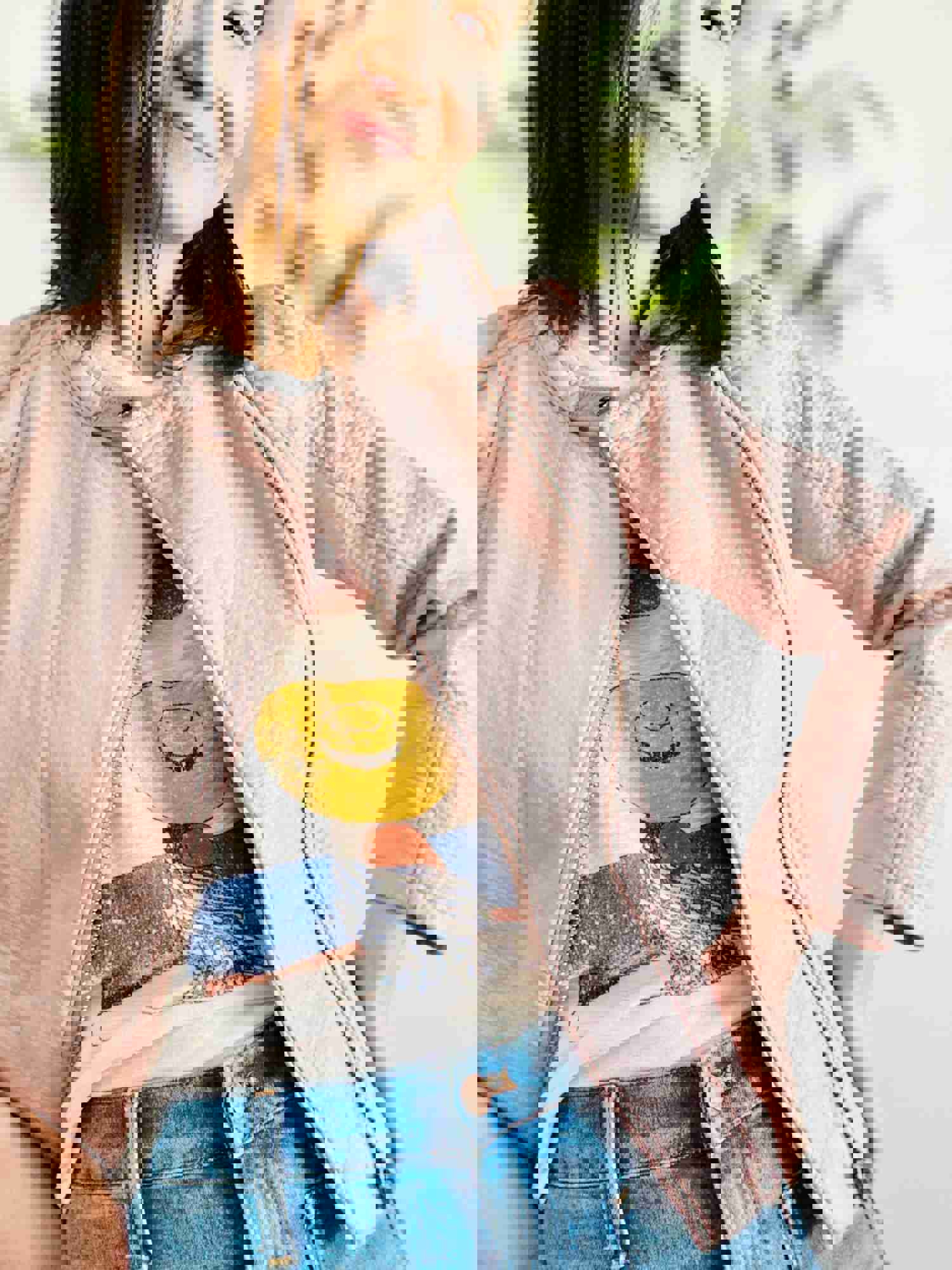 Pastel Pink Faux Leather Motorcycle Jacket