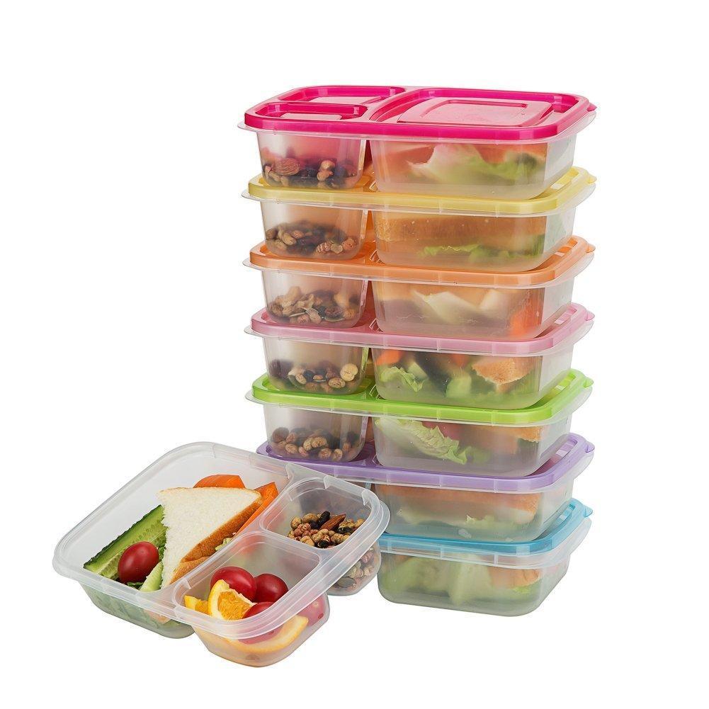 Bento Lunch Boxes, 3-Compartment Meal Prep Containers with Lids, 7 Pack BPA Free, LeakProof, Reusable