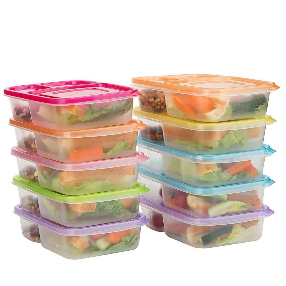 Bento Lunch Boxes, 3-Compartment Meal Prep Containers with Lids, 7 Pack BPA Free, LeakProof, Reusable