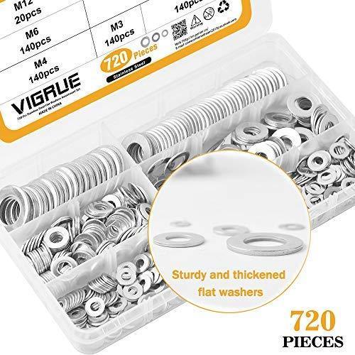 VIGRUE Black Zinc Plated Alloy Steel Flat Washers Set - 684 Pieces (9 Sizes)
