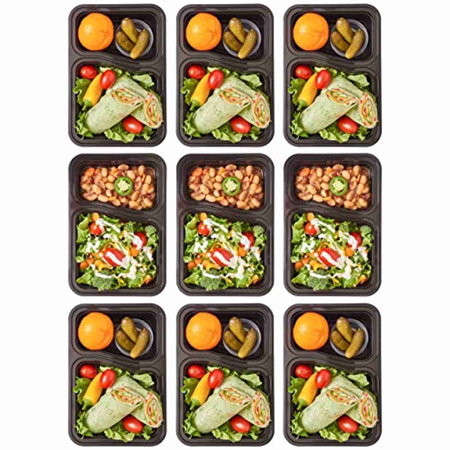 Durahome - 10-Pack BPA-Free Meal Prep Containers with Lids, 2 Compartments, 30oz