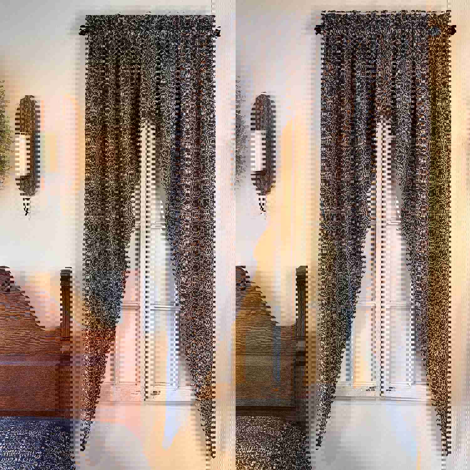 Wentworth Navy and Linen Woven Lined Long Swag Curtains 63